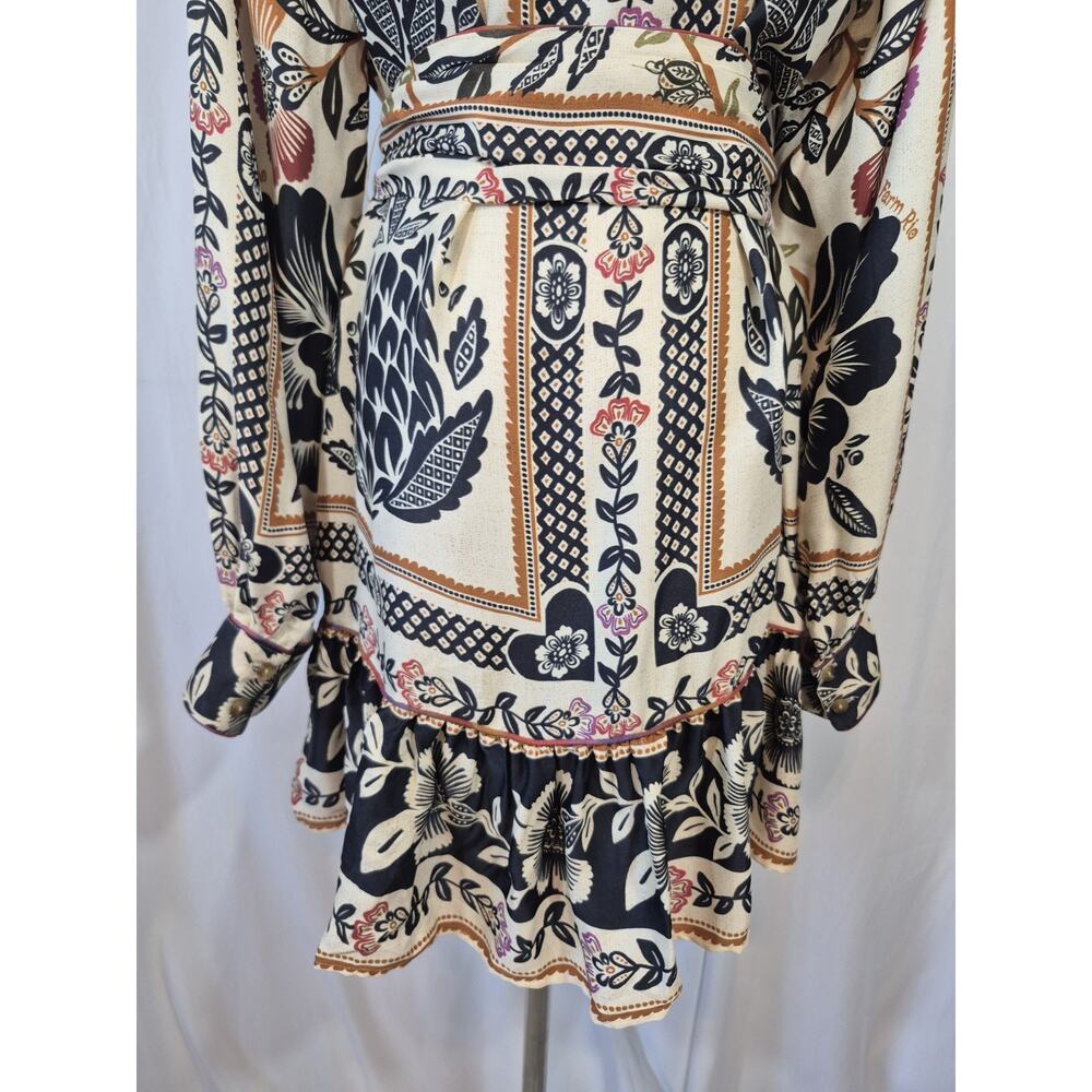 Farm Rio Romantic Garden Black Cream Floral Mini Dress New Medium - Picture 11 of 12